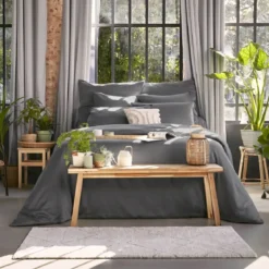 Federa cuscino letto quadrato lyocell Tencel™ lavato (63 x 63 cm) Olivia Grigio granito