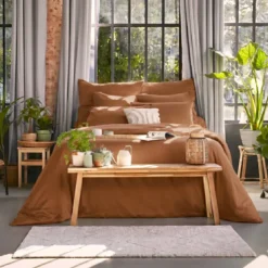 Federa cuscino letto quadrata lyocell Tencelâ„¢ lavato (80 x 80 cm) Olivia Camel
