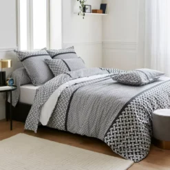Federa cuscino letto quadrata in percalle di cotone (65 x 65 cm) Riviera Grigia