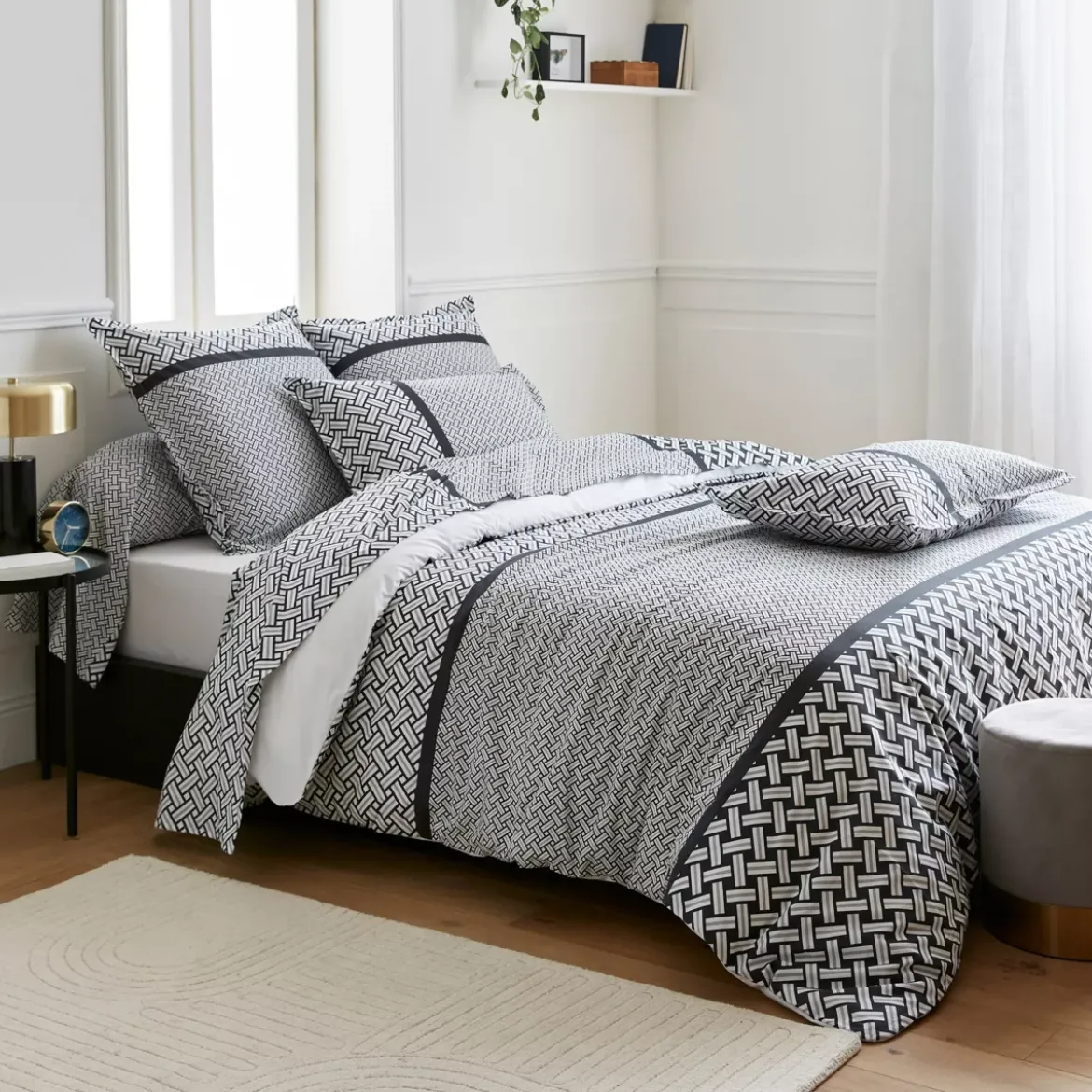 Federa cuscino letto quadrata in percalle di cotone (65 x 65 cm) Riviera Grigia