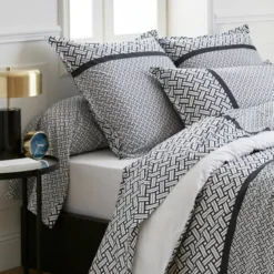 Federa cuscino letto quadrata in percalle di cotone (65 x 65 cm) Riviera Grigia