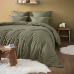 Federa per cuscino a rullo flanella di cotone (L185 cm) Nina Verde rosmarino