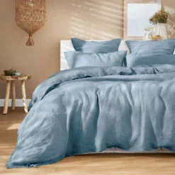 Federa per cuscino a rullo in lino lavato (L185 cm) Louise Blu Azzurro