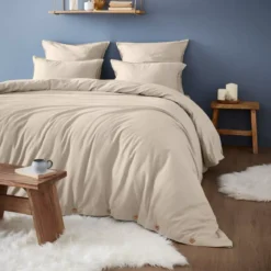 Federa per cuscino quadrata flanella di cotone (80 x 80 cm) Nina Beige