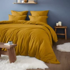 Federa per cuscino rettangolare flanella di cotone (50 x 70 cm) Nina Giallo ocra