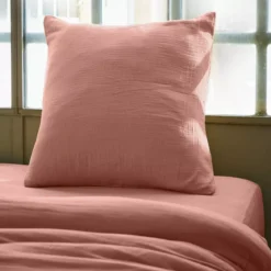 Federa quadrata garza di cotone (60 x 60 cm) Gaïa Rosa pesca