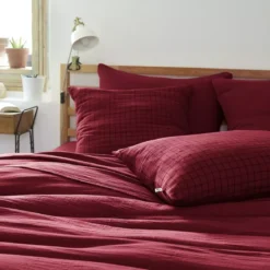 Federa quadrata garza di cotone (60 cm) Gaïa Mix Bordeaux