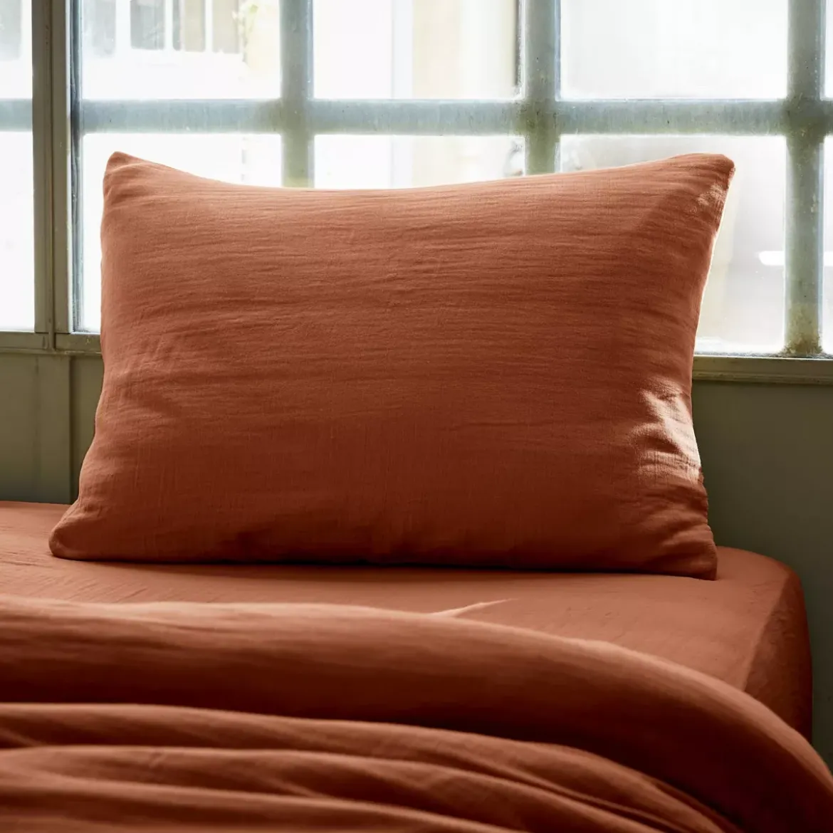 Federa rettangolare garza di cotone (L70 cm) Gaïa Terracotta