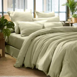 Federa rettangolare garza di cotone (L80 cm) Gaïa Verde tiglio