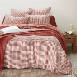 Federa rettangolare in doppia garza di cotone (50 x 80 cm) Gaïa Vichy Terracotta