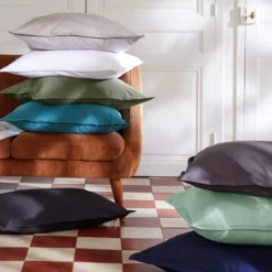 Federa rettangolare percalle di cotone (80 cm) Cali Blu anatra
