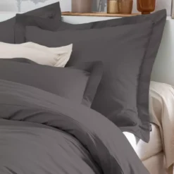 Federa rettangolare percalle di cotone (70 cm) Cali Grigio antracite