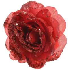 Fiore decorativo con pinza paillete Rosso