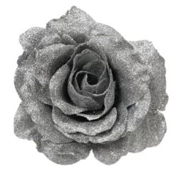 Fiore decorativo su pinza (D12 cm) Scintillante Argento
