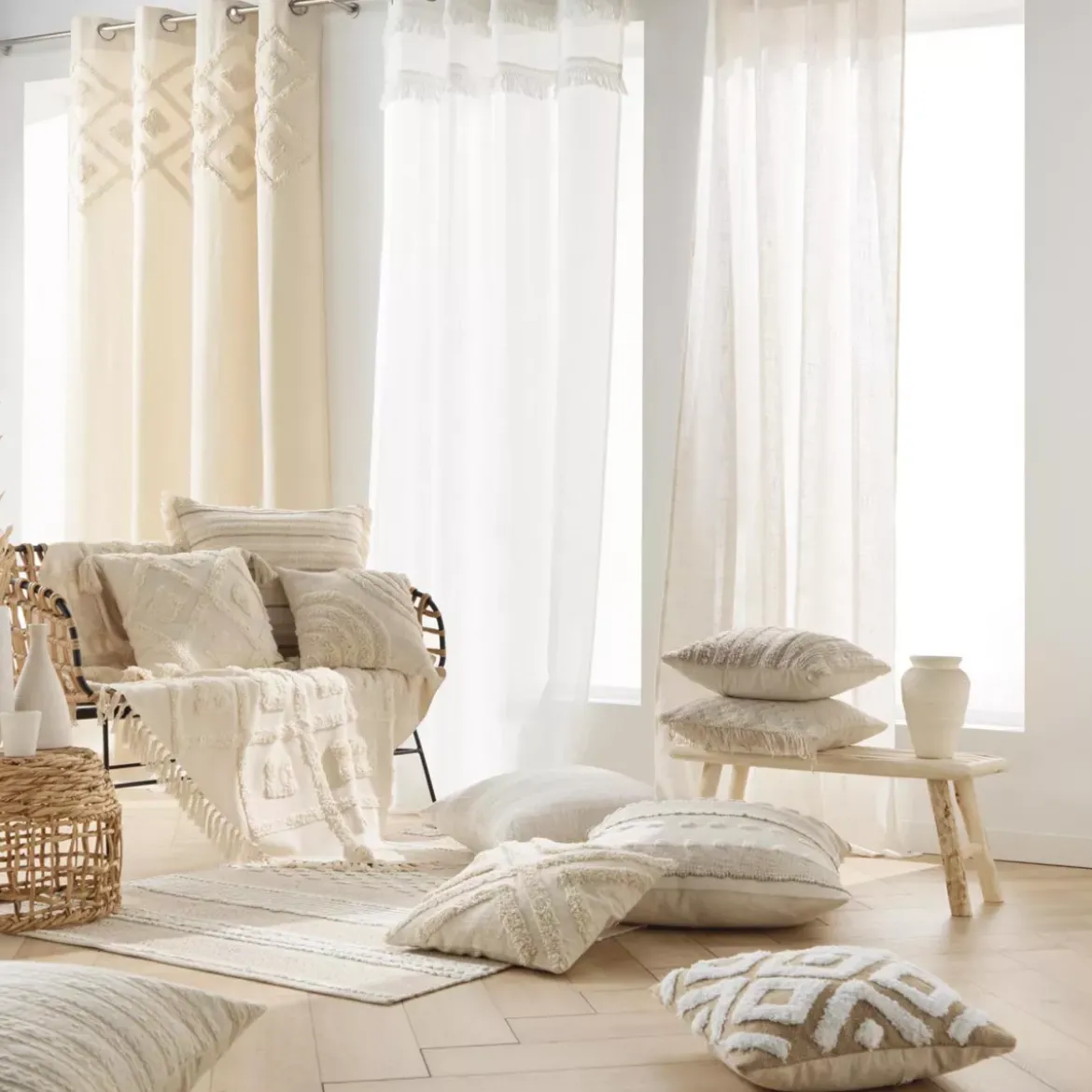Fodera per cuscino quadrata cotone tuftato (40 x 40 cm) Silio Beige