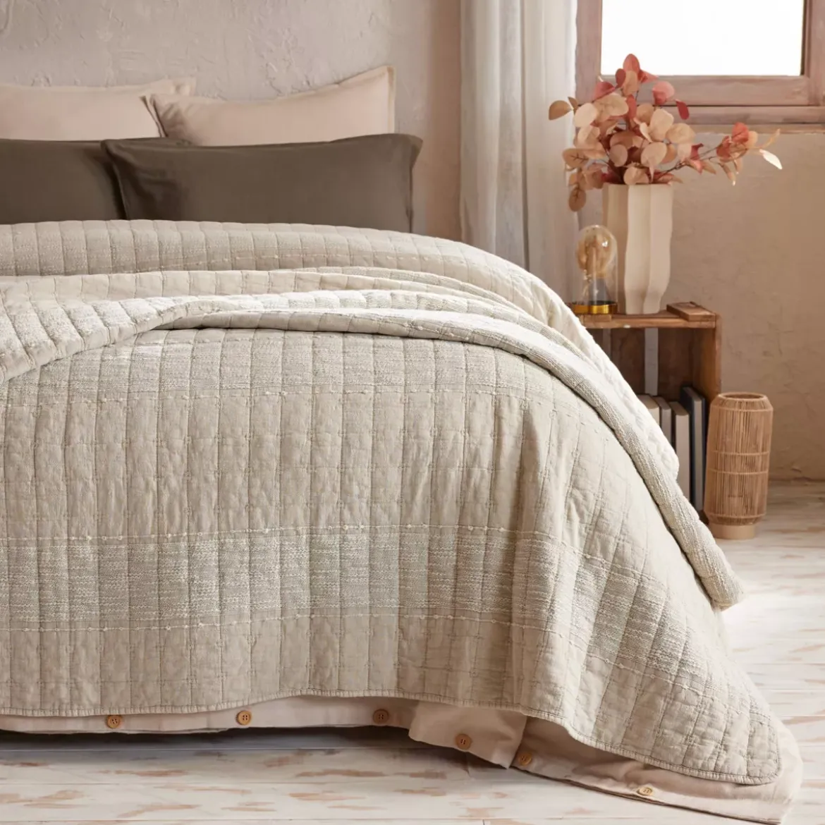 Fodera per cuscino quadrata in cotone (60 x 60 cm) Lena Beige Sabbia