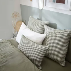 Fodera per cuscino rettangolare in doppia garza di cotone (50 x 70 cm) Gaïa vichy Verde rosmarino
