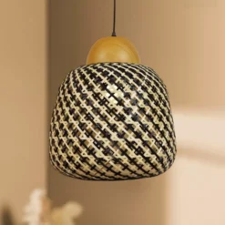 Lampada a sospensione in bambù (D40 cm) Elda Nero e naturale