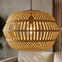 Lampada a sospensione in bambù traforata (D50 cm) Manresa Naturale