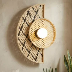 Lampada da parete in bambù (H50 cm) Ravina Nero e naturale