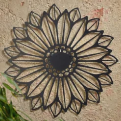 Lampada solare da parete in metallo (D37 cm) Girasole Nero e bianco caldo