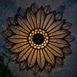 Lampada solare da parete in metallo (D37 cm) Girasole Nero e bianco caldo