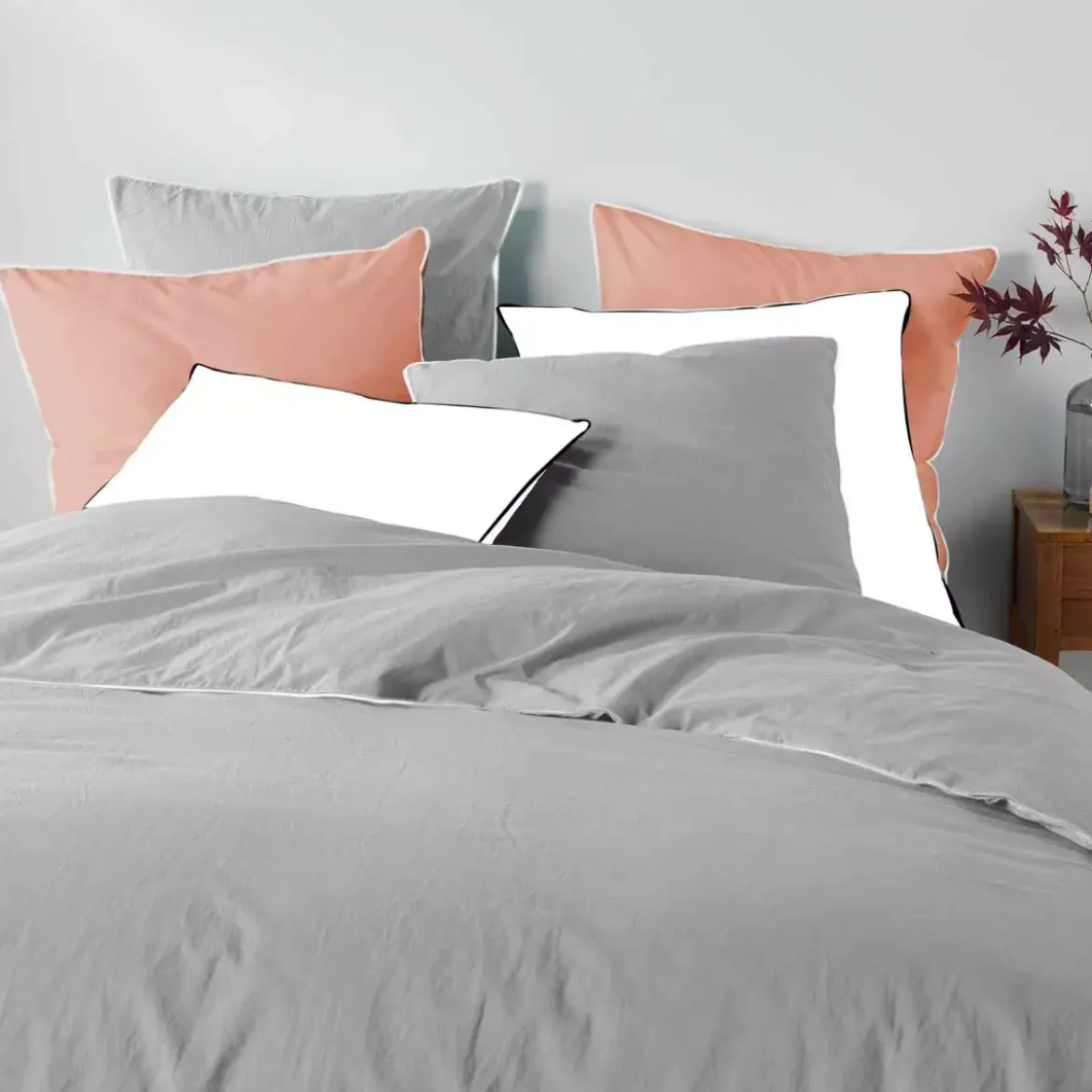Lenzuolo con angoli cotone lavato (140 x 190 cm) Linette Grigio