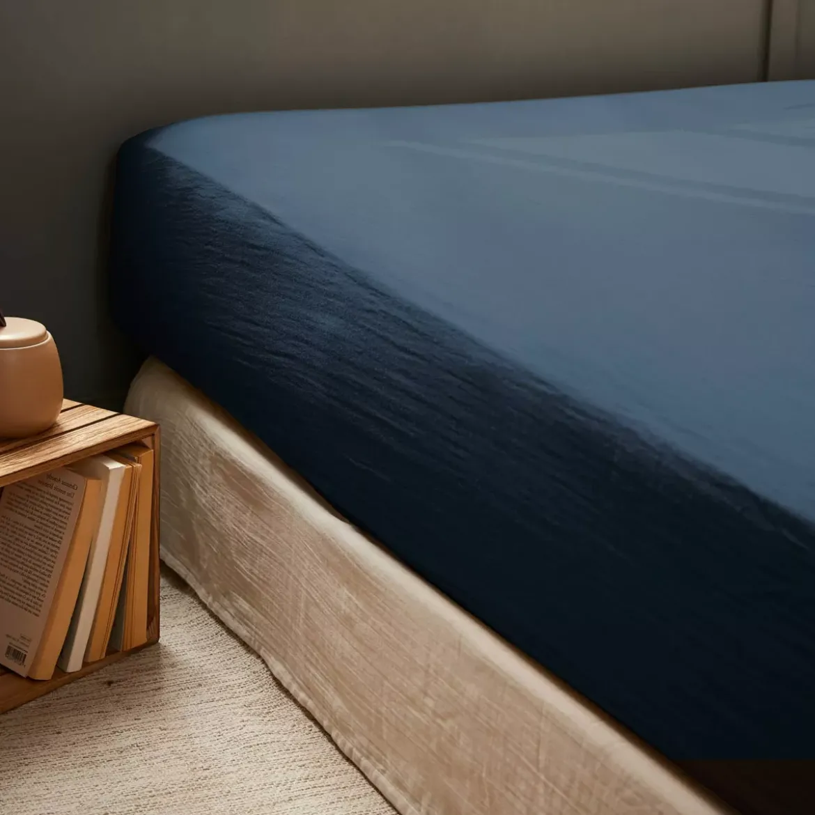 Lenzuolo con angoli garza di cotone (200 cm) Gaïa Blu notte