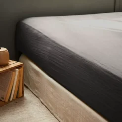 Lenzuolo con angoli garza di cotone (180 x 200 cm) Gaïa Grigio granito