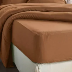Lenzuolo con angoli in lyocell Tencel™ lavato (90 x 200 cm) Olivia Camel