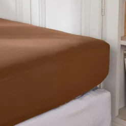 Lenzuolo con angoli in percalle di cotone (140 x 200 cm) Cali Marrone cioccolato