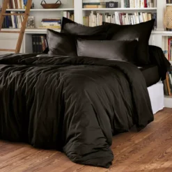 Lenzuolo con angoli percalle di cotone (200 cm) Cali Nero