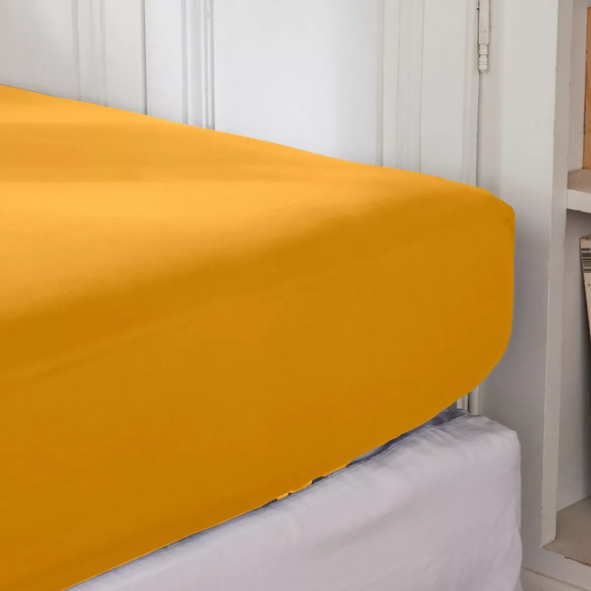 Lenzuolo con angoli percalle di cotone (200 cm) Cali Giallo senape
