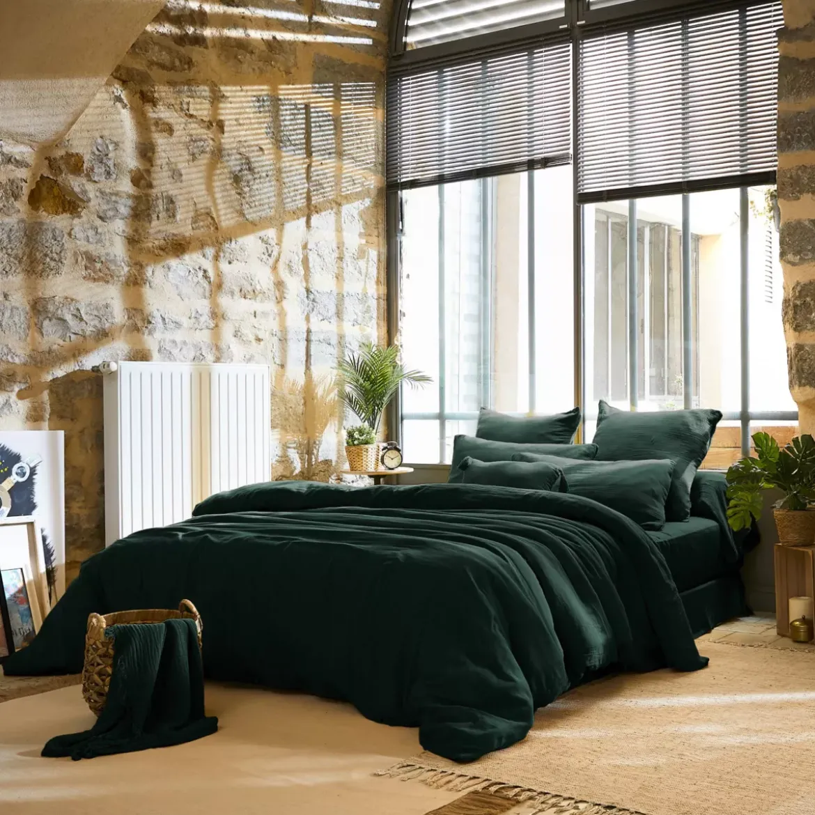 Lenzuolo sopra garza di cotone (240 x 300 cm) Gaïa Verde abete