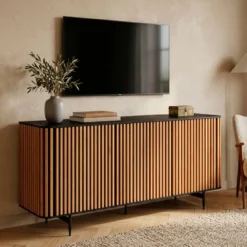 Madia 3 ante in rovere massiccio e metallo (159 x 76 cm) Rytm Nero