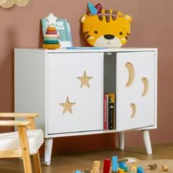 Mobile contenitore bambini legno 2 ante (H65 cm) Stars Bianco