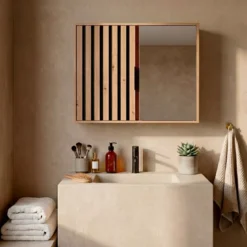 Mobiletto alto per bagno in legno con 2 ripiani (46 x 60 cm) Karma Naturale