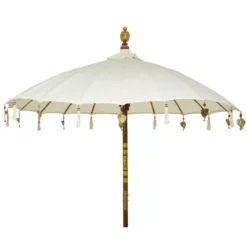 Ombrello da giardino rotondo con decorazioni (D2 m) Cuzco - Bianco sporco