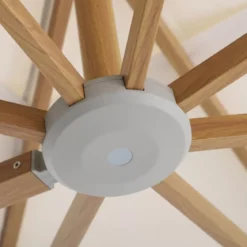 Ombrellone decentrato quadrato in alluminio con base (3 x 3 m) Elyra effetto legno e Beige