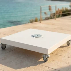 Ombrellone decentrato quadrato in alluminio con base (3 x 3 m) Elyra Bianco e Tortora