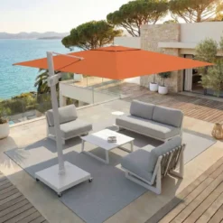 Ombrellone decentrato rettangolare in alluminio con base (3 x 4 m) Elyra Bianco e Terracotta