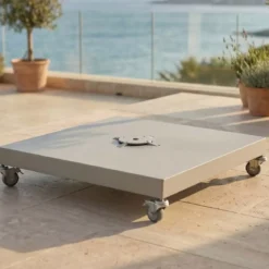 Ombrellone decentrato rettangolare in alluminio con base (3 x 4 m) Elyra effetto legno e Terracotta