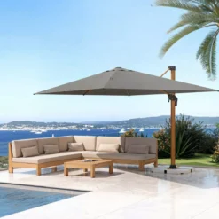 Ombrellone rettangolare alluminio (4 x 3 m) Yucatan effetto Legno e grigio antracite