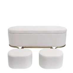 Panca contenitore e 2 pouf (L116 cm) Ivanhoe Ecru