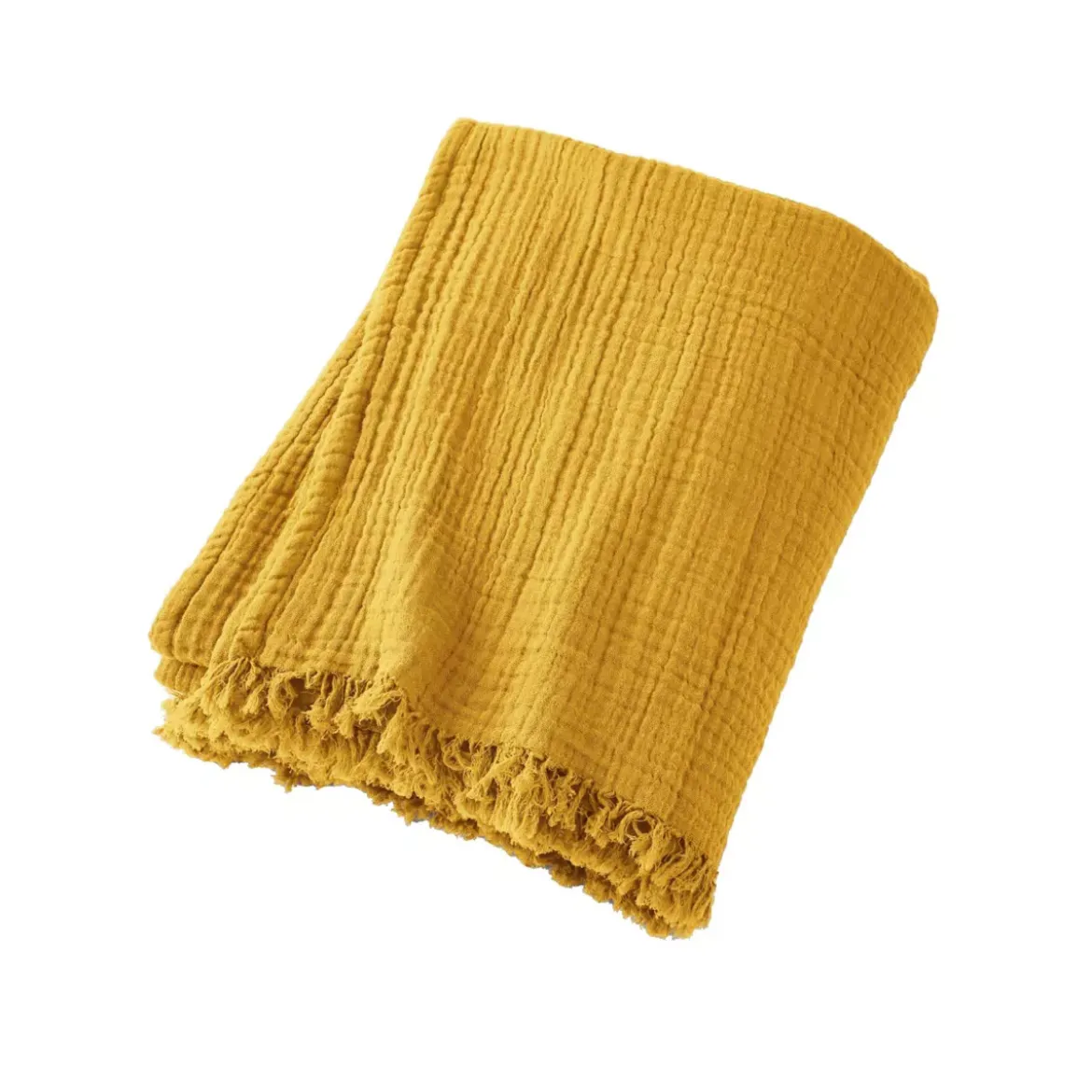 Plaid garza di cotone (220 cm) Gaïa Giallo zafferano