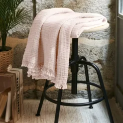 Plaid garza di cotone (160 cm) Gaïa Rosa cipria