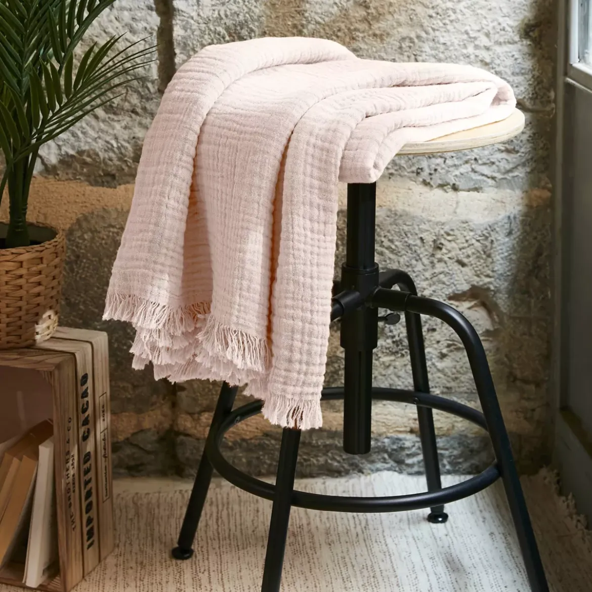 Plaid garza di cotone (160 cm) Gaïa Rosa cipria