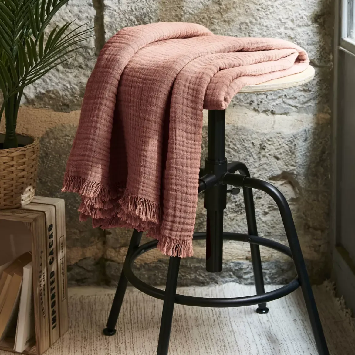 Plaid garza di cotone (160 cm) Gaïa Rosa pesca