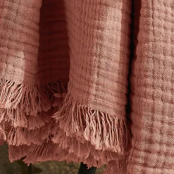 Plaid garza di cotone (160 cm) Gaïa Rosa pesca