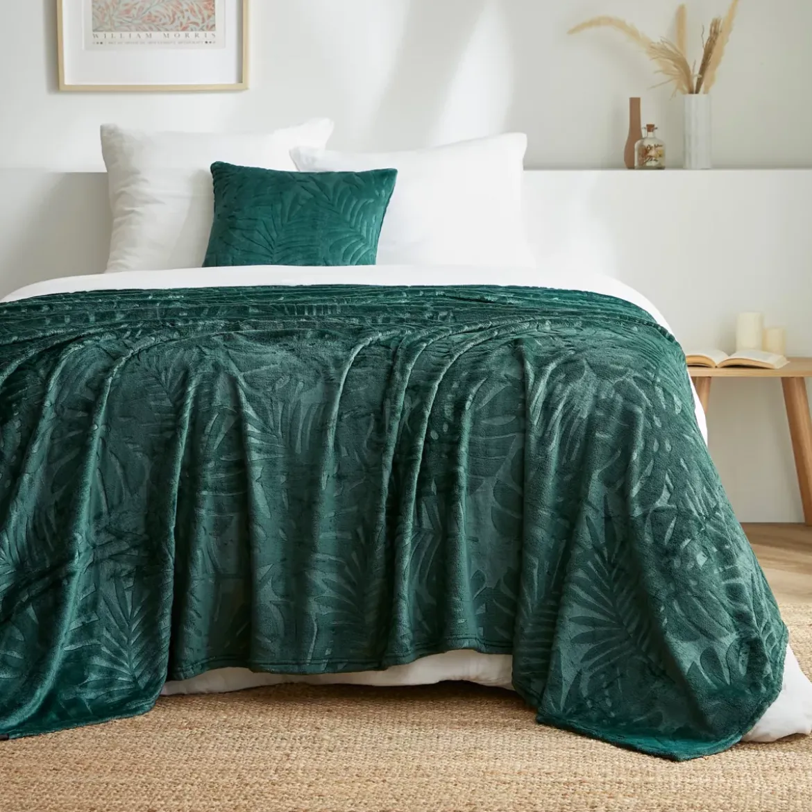 Plaid morbida di flanella (220 x 240 cm) Flore Verde